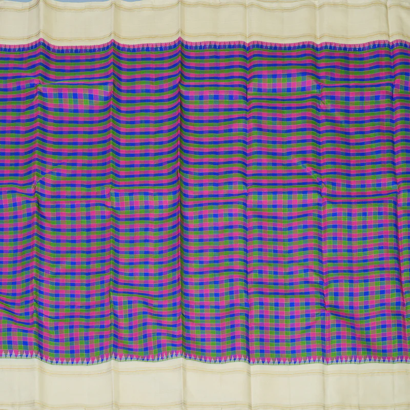 Hayagrivas Handloom Multicolour Checks Kanjivaram Silk Saree with Cream Border KBE2432C6-1 - Image 4