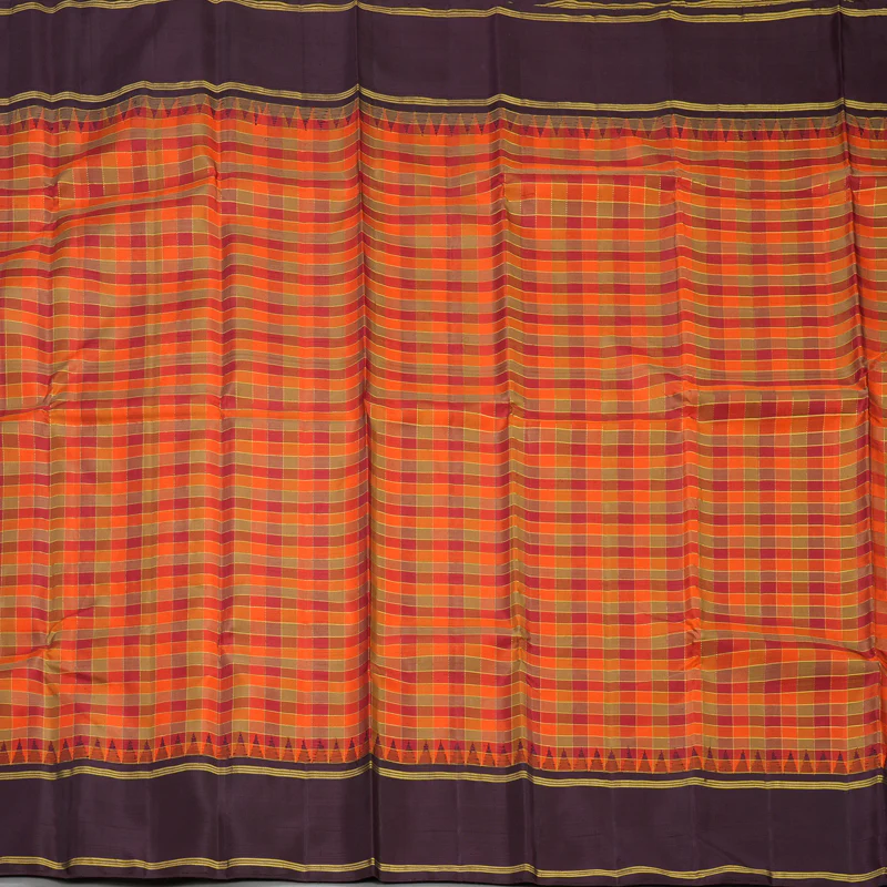 Hayagrivas Handloom Multicolour Checks Kanjivaram Silk Saree with Dark Plum Border KBF394F7-1 - Image 3