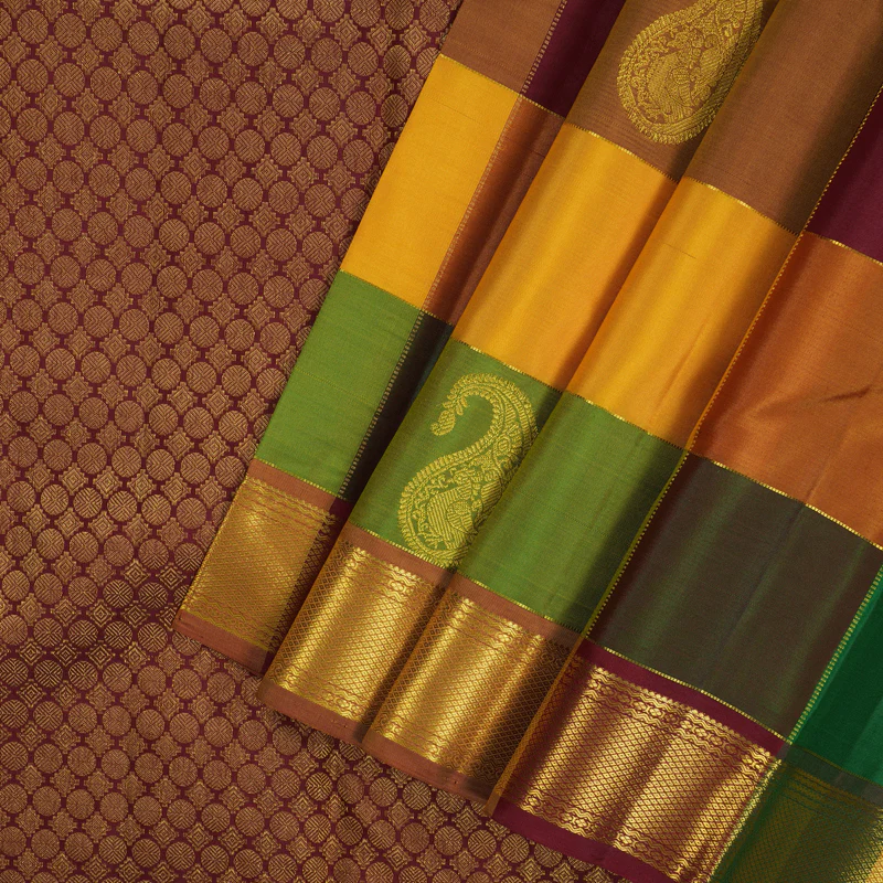 Hayagrivas Handloom Multicolour Checks Kanjivaram Silk Saree with Multicolour Border KBE2123A2-1 - Image 2