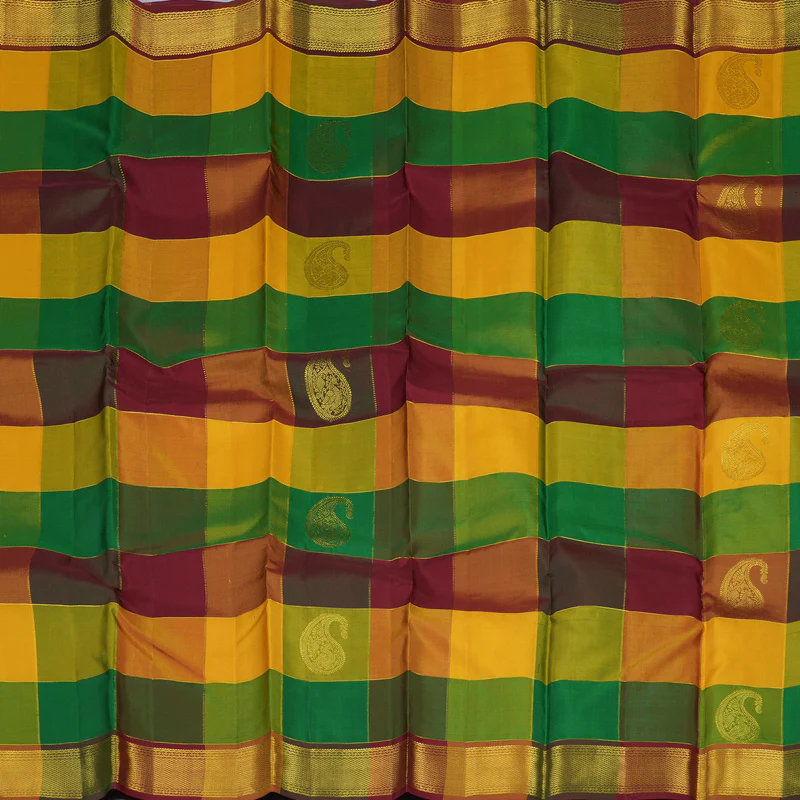 Hayagrivas Handloom Multicolour Checks Kanjivaram Silk Saree with Multicolour Border KBE2123A2-1 - Image 4