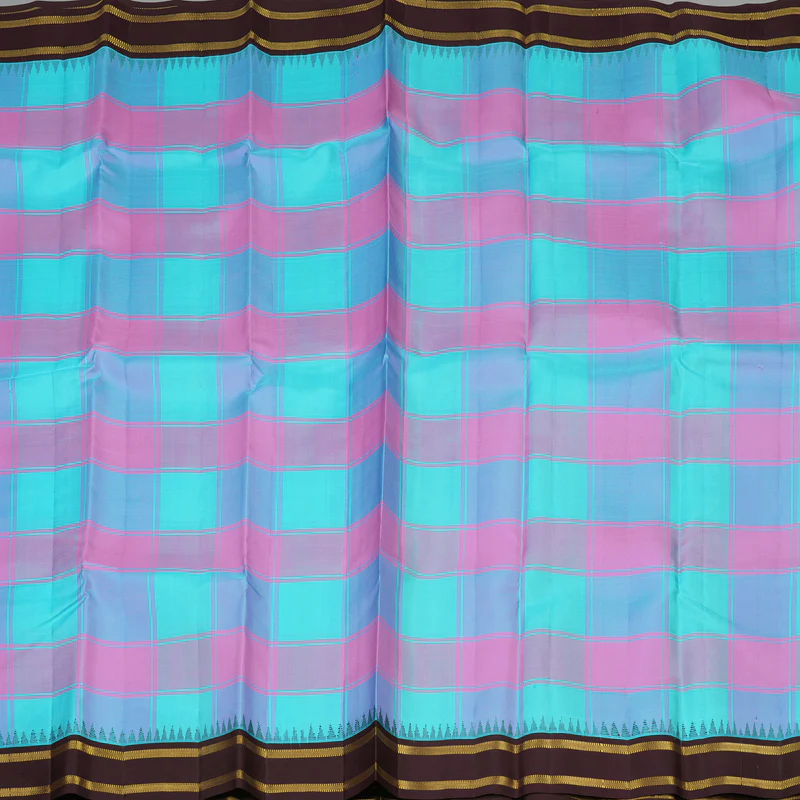 Hayagrivas Handloom Multicolour Checks Kanjivaram Silk Saree with Nagapazham Border KBD2185C2-6 - Image 4
