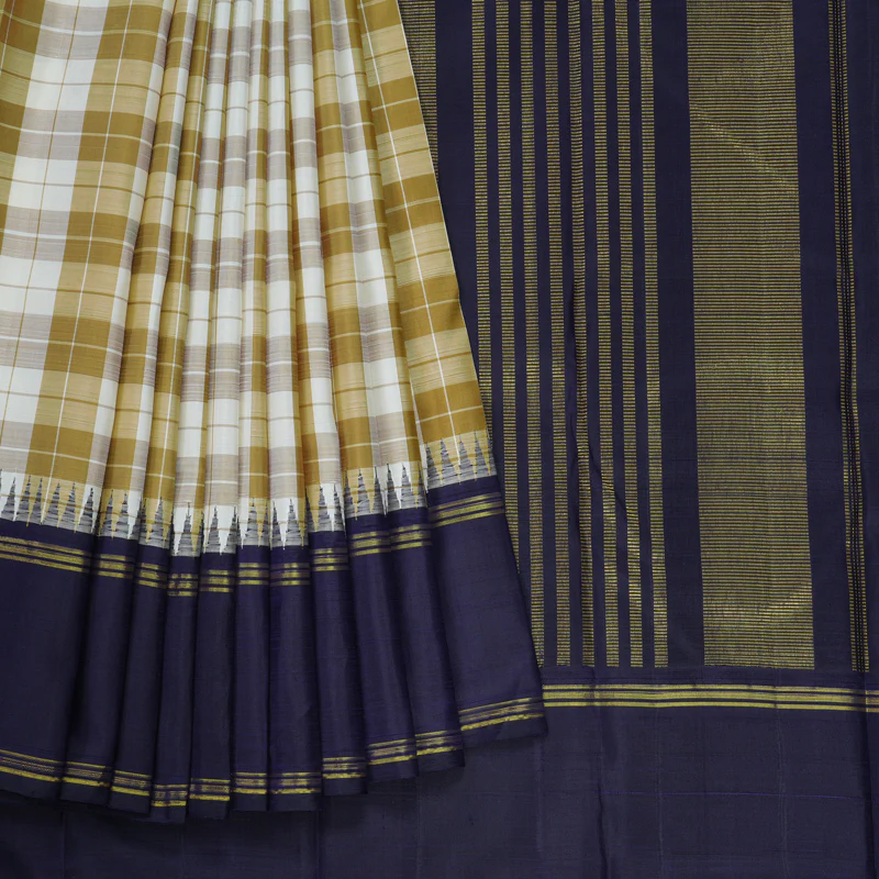 Hayagrivas Handloom Multicolour Checks Kanjivaram Silk Saree with Navy Blue Border KBE1669K2-3