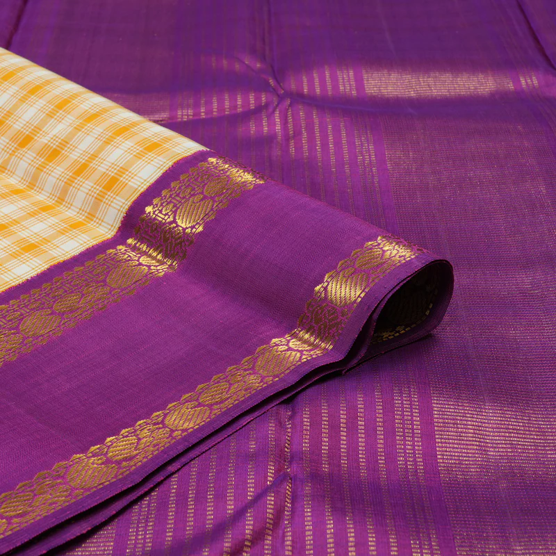 Hayagrivas Handloom Multicolour Checks Kanjivaram Silk Saree with Purple Border KBE855H13-1 - Image 3