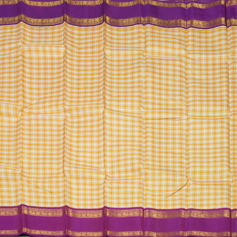 Hayagrivas Handloom Multicolour Checks Kanjivaram Silk Saree with Purple Border KBE855H13-1 - Image 4