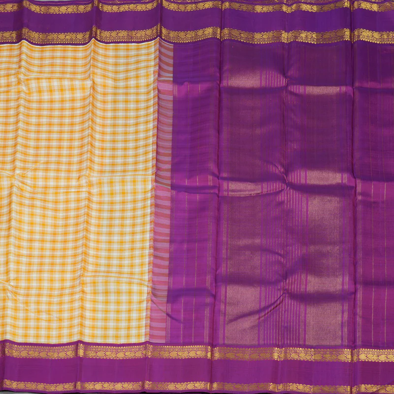 Hayagrivas Handloom Multicolour Checks Kanjivaram Silk Saree with Purple Border KBE855H13-1 - Image 5
