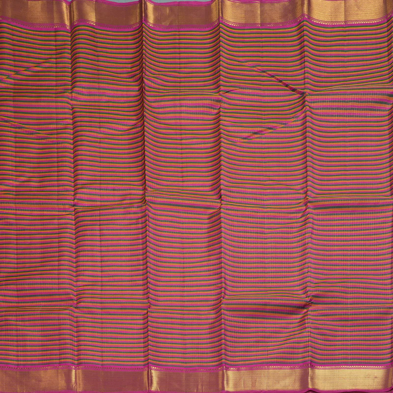 Hayagrivas Handloom Multicolour Checks Kanjivaram Silk Saree with Rani Pink Border KBF211E6-1 - Image 3