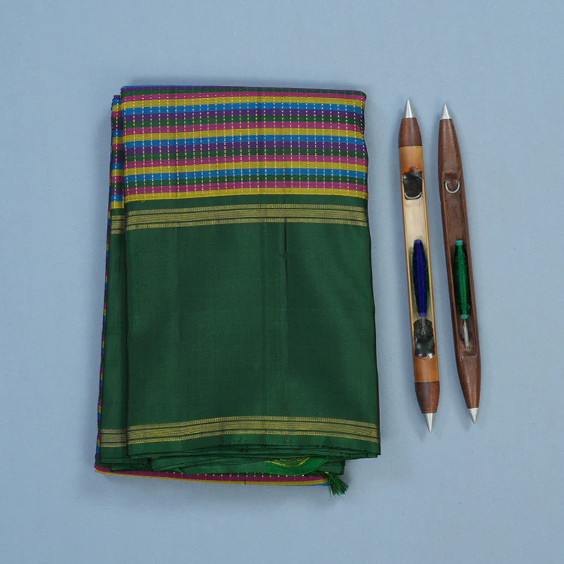 Hayagrivas Handloom Multicolour Kanjivaram Silk Saree with Dark Green Border KBE2227B3-1 - Image 2