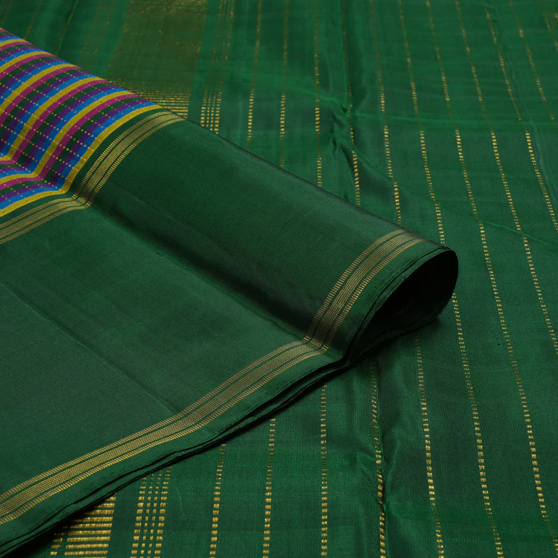 Hayagrivas Handloom Multicolour Kanjivaram Silk Saree with Dark Green Border KBE2227B3-1 - Image 3