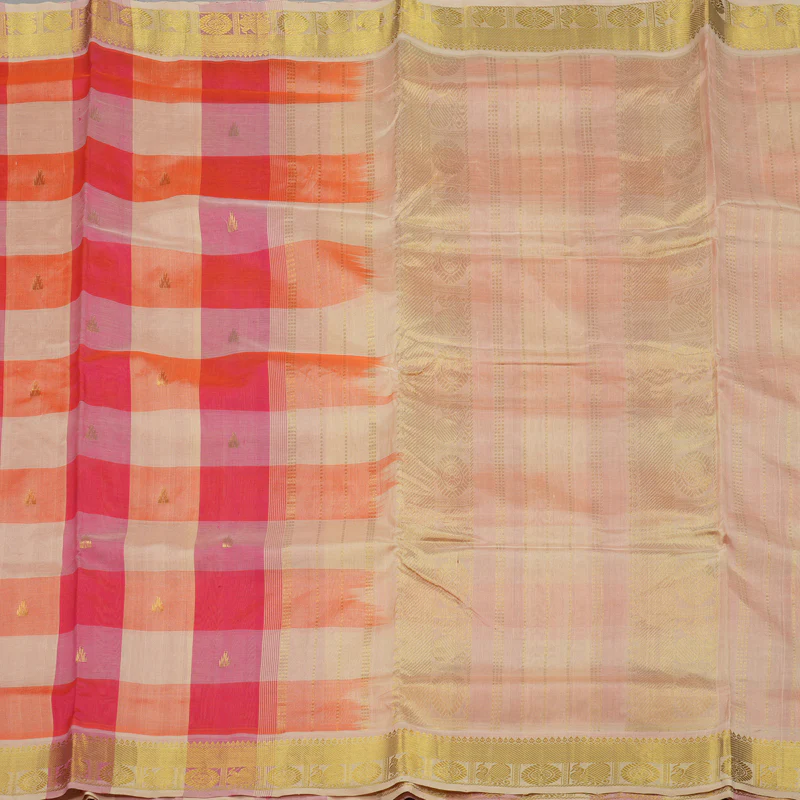 Hayagrivas Handloom Multicolour Ten Yards Kanjivaram Silk Cotton Saree with Beige Border KBE106D5-1 - Image 4