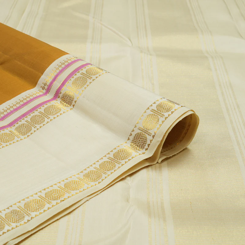 Hayagrivas Handloom Mustard Kanjivaram Silk Saree with Half-White Border KBE2367B6-2 - Image 3