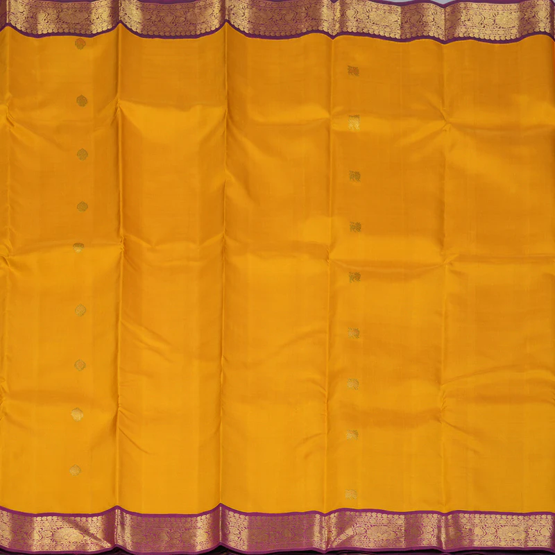 Hayagrivas Handloom Mustard Kanjivaram Silk Saree with Purple Border KBF151D13-8 - Image 4