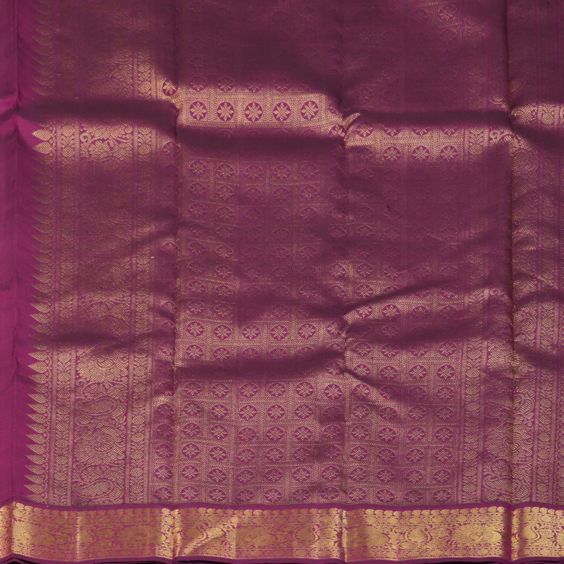 Hayagrivas Handloom Mustard Kanjivaram Silk Saree with Purple Border KBF151D13-8 - Image 6