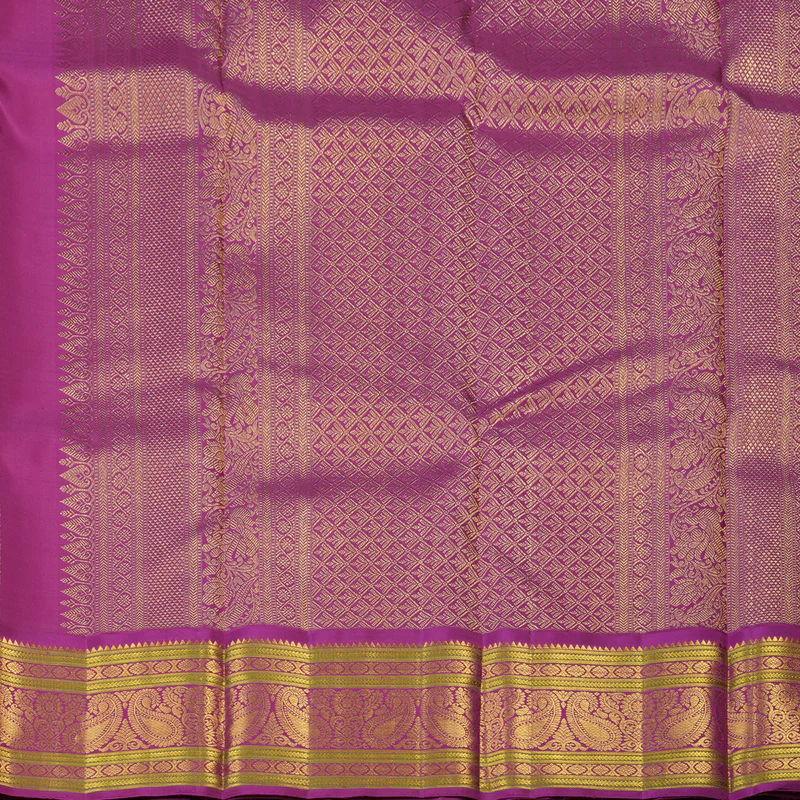 Hayagrivas Handloom Mustard Yellow Kanjivaram Silk Saree with Magenta Border KBE2535C12-1 - Image 7