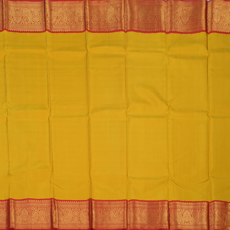 Hayagrivas Handloom Mustard Yellow Kanjivaram Silk Saree with Red Border KBE2290B2-1 - Image 4