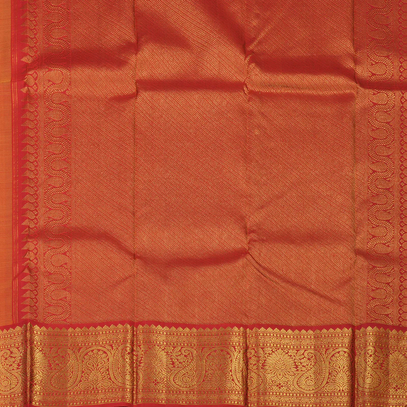 Hayagrivas Handloom Mustard Yellow Kanjivaram Silk Saree with Red Border KBE2290B2-1 - Image 6