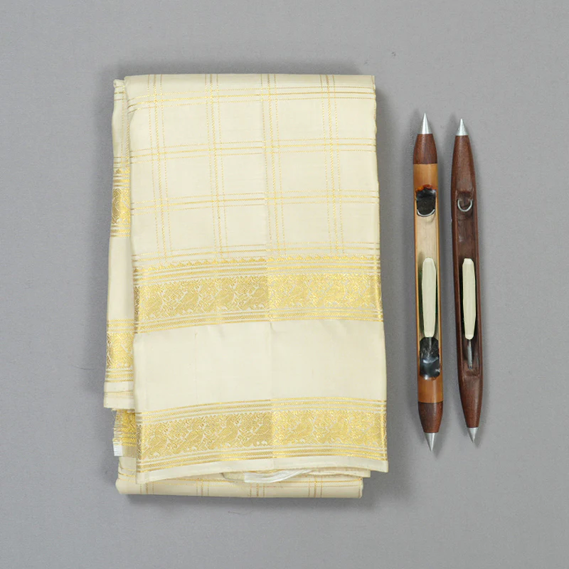 Hayagrivas Handloom Off-White Kanjivaram Silk Saree KBE1816L29-1 - Image 2