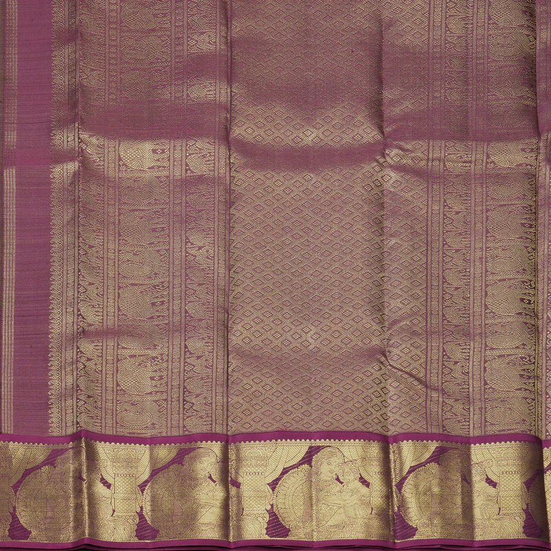 Hayagrivas Handloom Olive Green Kanjivaram Silk Saree with Purple Border KBFL162F1-1 - Image 5