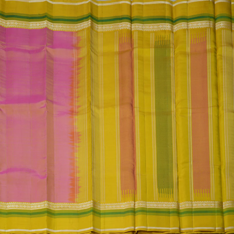Hayagrivas Handloom Onion Pink Kanjivaram Silk Saree with Lemon Yellow Border KBF403F2-3 - Image 4