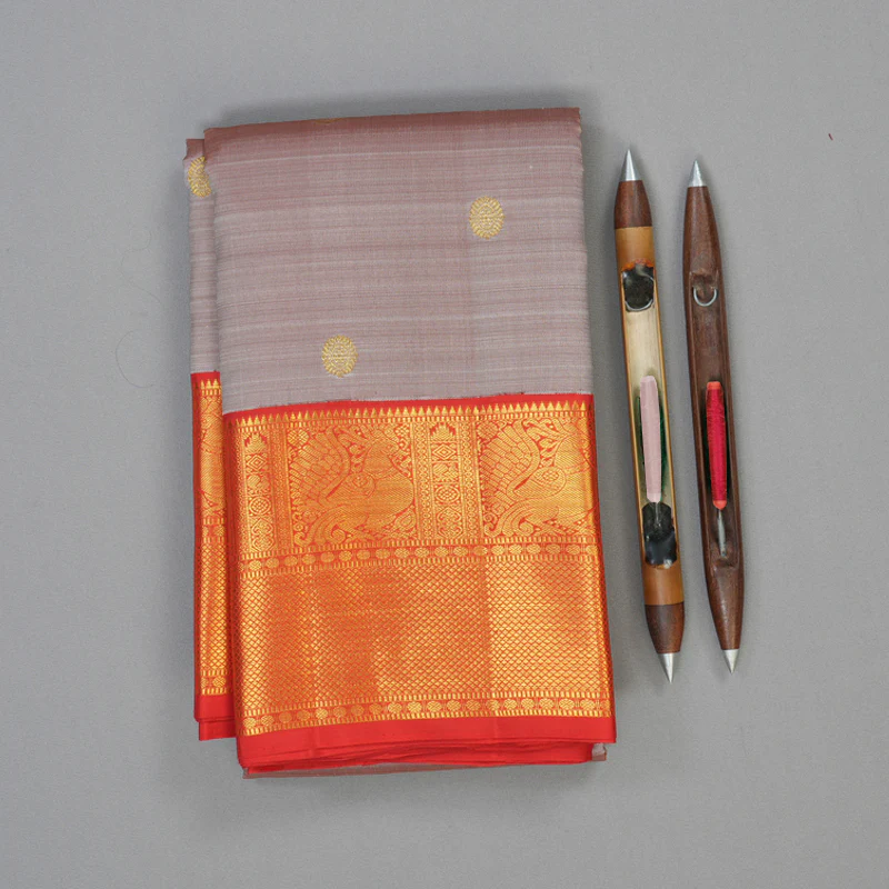 Hayagrivas Handloom Onion Pink Kanjivaram Silk Saree with Red Border KBF72D4-1 - Image 2