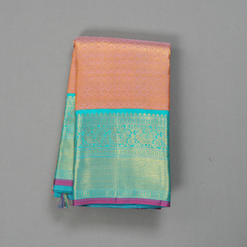 Hayagrivas Handloom Onion Pink Kanjivaram Silk Saree with Sky Blue Border KBF254E6-2 - Image 2