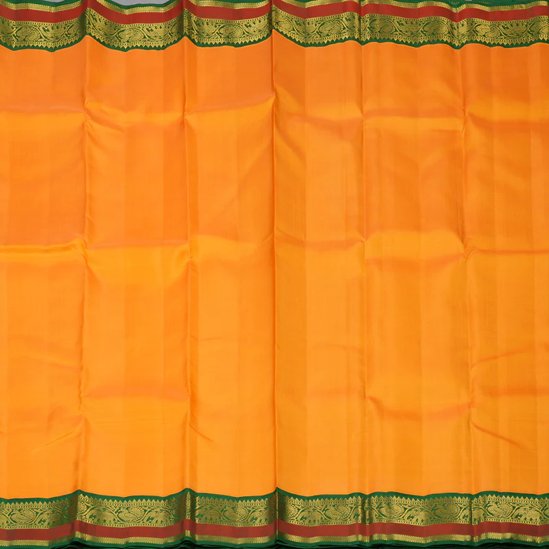 Hayagrivas Handloom Orange Kanjivaram Silk Saree with Dark Green Border KBF129D1-3 - Image 5