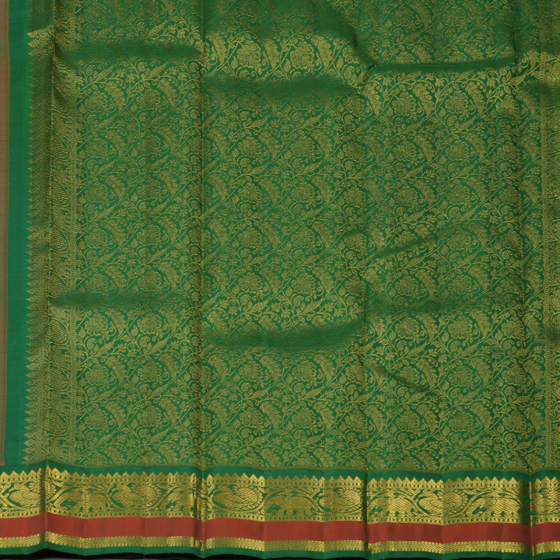 Hayagrivas Handloom Orange Kanjivaram Silk Saree with Dark Green Border KBF129D1-3 - Image 7
