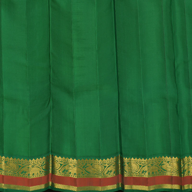 Hayagrivas Handloom Orange Kanjivaram Silk Saree with Dark Green Border KBF129D1-3 - Image 8
