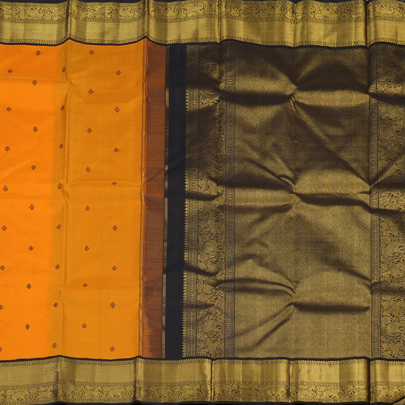 Hayagrivas Handloom Orange Kanjivaram Silk Saree with Kanchana Brown Border KBE2518C1-2 - Image 6