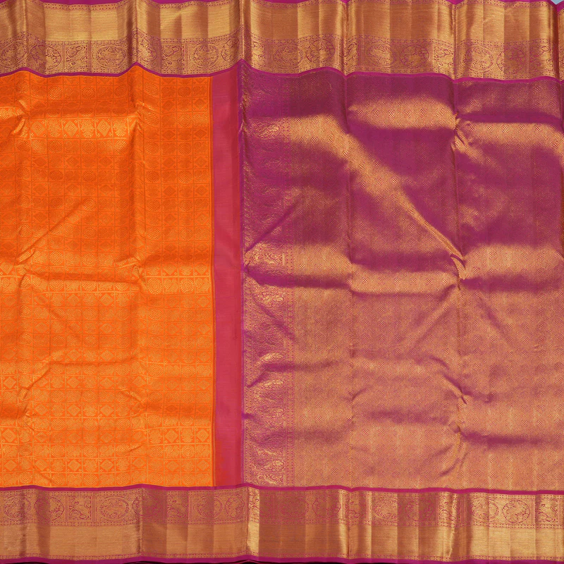 Hayagrivas Handloom Orange Kanjivaram Silk Saree with Magenta Border KBF4D6-1 - Image 5