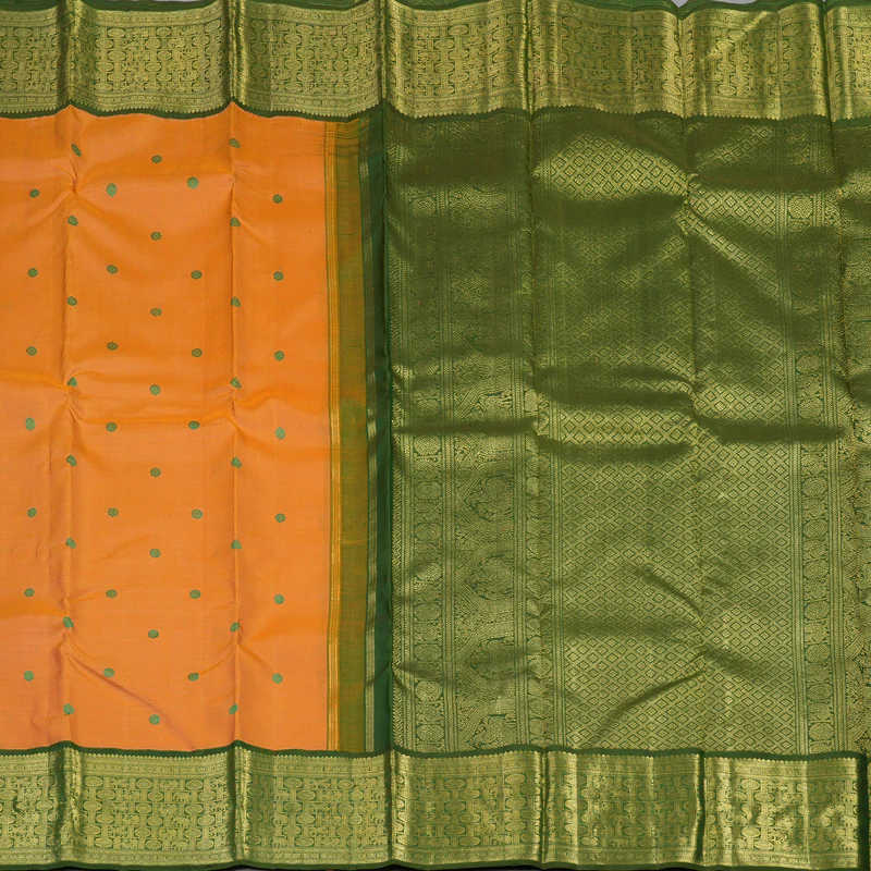 Hayagrivas Handloom Orange Kanjivaram Silk Saree with Mehandi Green Border BE692-SBS  KBEL692C1-1 - Image 6