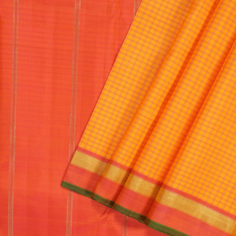 Hayagrivas Handloom Orange Kanjivaram Silk Saree with Pink Border BF100-SBS  KBFL100E1-1 - Image 2