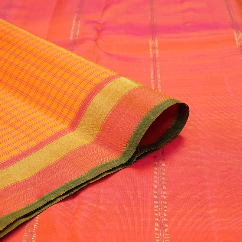 Hayagrivas Handloom Orange Kanjivaram Silk Saree with Pink Border BF100-SBS  KBFL100E1-1 - Image 3