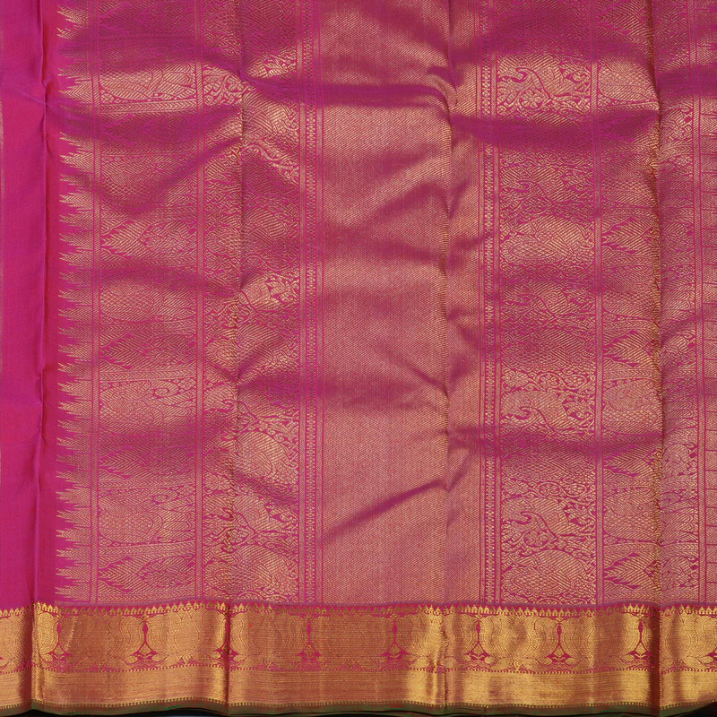 Hayagrivas Handloom Orange Kanjivaram Silk Saree with Pink Border KBE1794K1-1 - Image 6