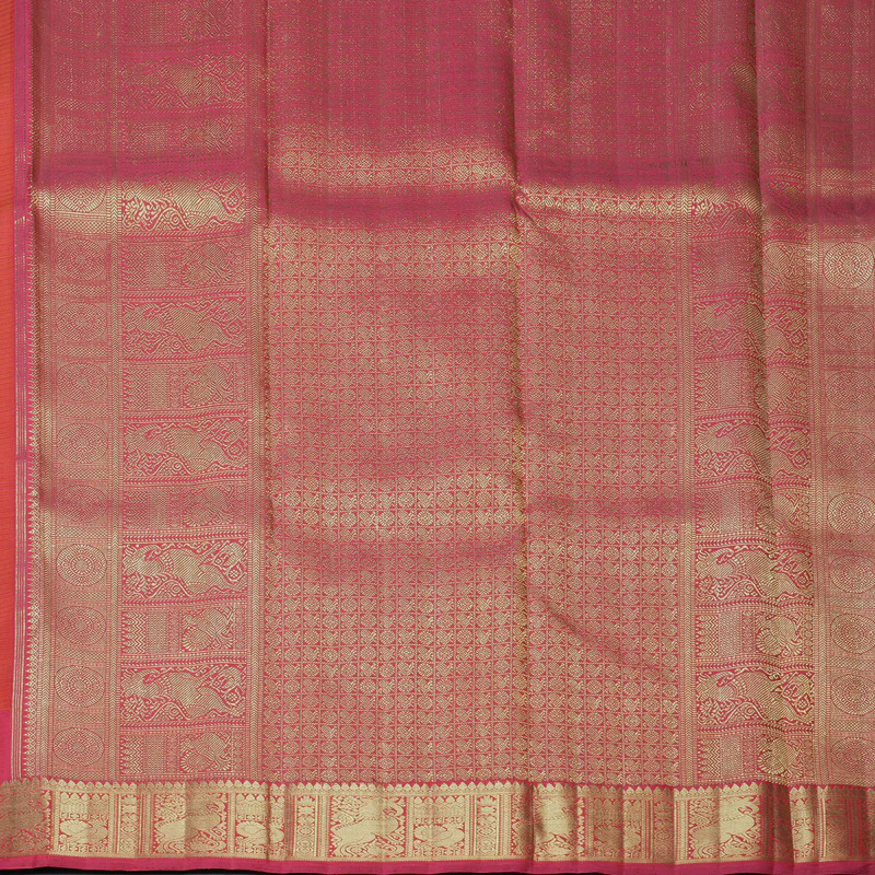 Hayagrivas Handloom Orange Kanjivaram Silk Saree with Pink Border KBFL190F1-1 - Image 5