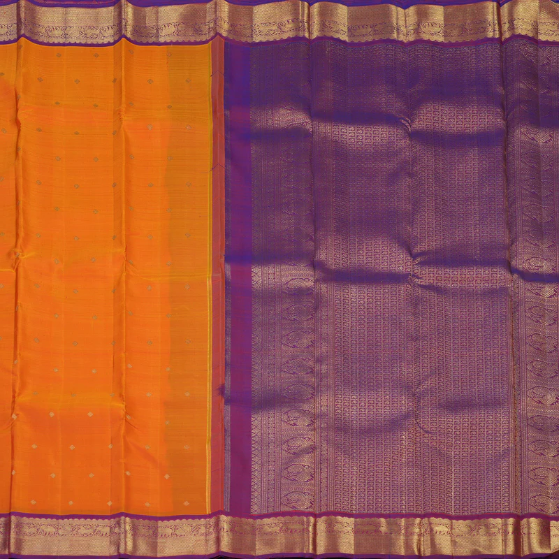 Hayagrivas Handloom Orange Kanjivaram Silk Saree with Purple Border BF15-SBS KBFL15D1-1 - Image 5