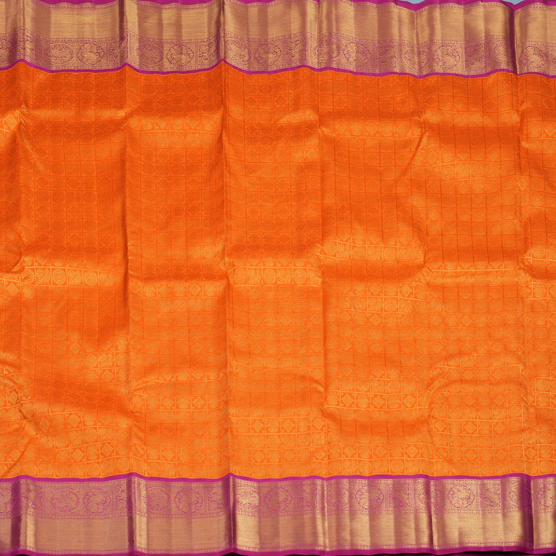 Hayagrivas Handloom Orange Kanjivaram Silk Saree with Rani Pink Border KBF95D6-1 - Image 4