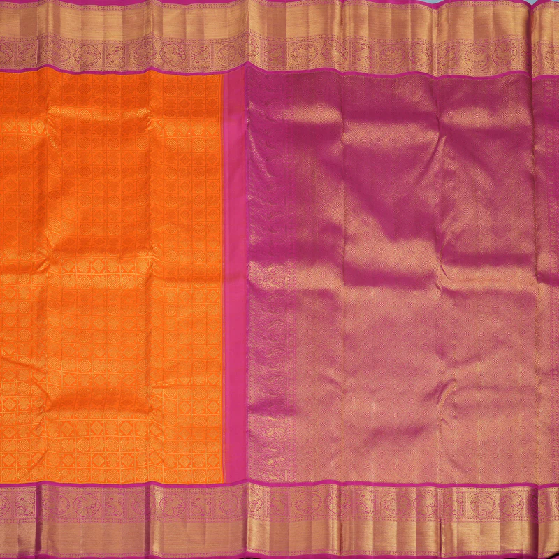 Hayagrivas Handloom Orange Kanjivaram Silk Saree with Rani Pink Border KBF95D6-1 - Image 5