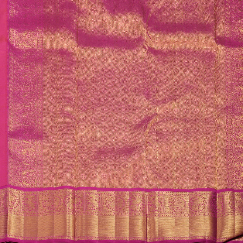 Hayagrivas Handloom Orange Kanjivaram Silk Saree with Rani Pink Border KBF95D6-1 - Image 6