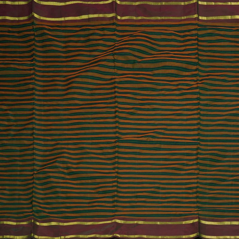 Hayagrivas Handloom Orange with Bottle Green Stripes Ten Yards Silk Saree KBF197E1-1 - Image 4