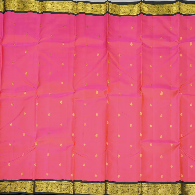 Hayagrivas Handloom Orangish-Pink Kanjivaram Silk Saree with Black Border KBF295E5-2 - Image 3