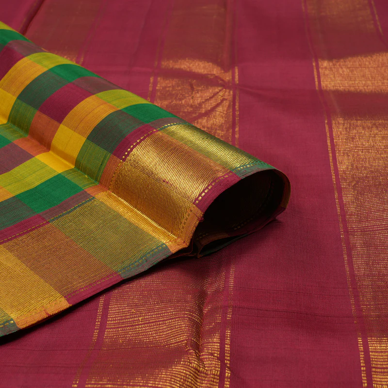 Hayagrivas Handloom Paalum Pazhamum Checks Kanjivaram Silk Saree KBE1808L6-1 - Image 3