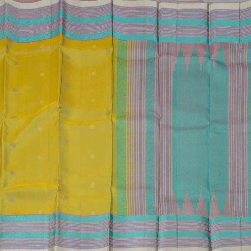 Hayagrivas Handloom Pale Yellow Kanjivaram Silk Saree with Lilac Border KBF287E2-2 - Image 4