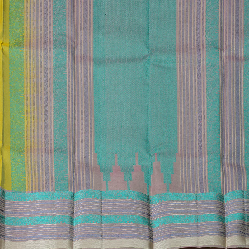 Hayagrivas Handloom Pale Yellow Kanjivaram Silk Saree with Lilac Border KBF287E2-2 - Image 5
