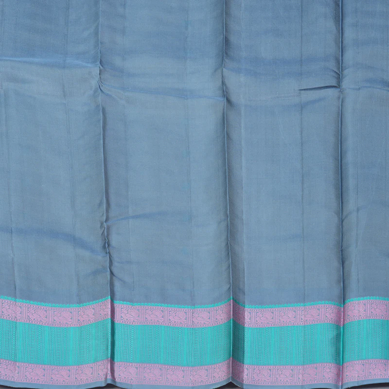 Hayagrivas Handloom Pale Yellow Kanjivaram Silk Saree with Sky Blue Border KBF287E12-4 - Image 6