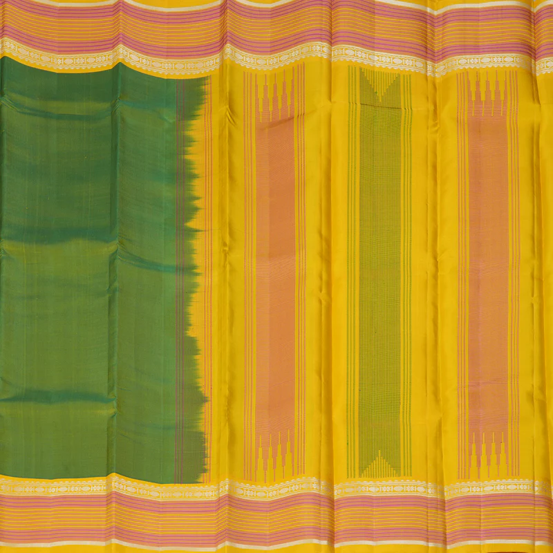 Hayagrivas Handloom Parrot Green Kanjivaram Silk Saree with Yellow Border KBF224E2-1 - Image 4