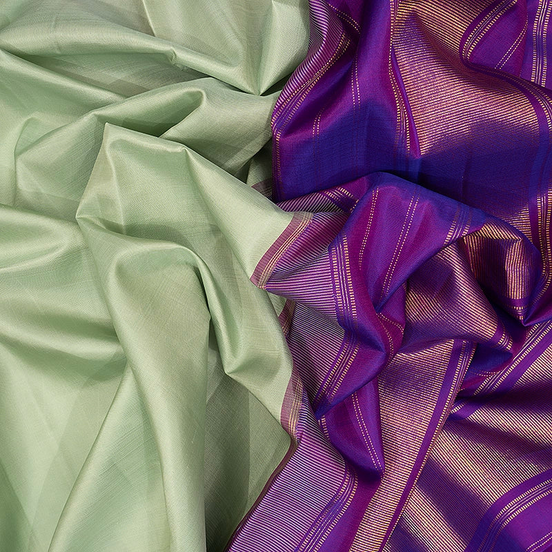 Hayagrivas Handloom Pastel Green Kanjivaram Silk Saree with Purple Border KBF198E8-1 - Image 3