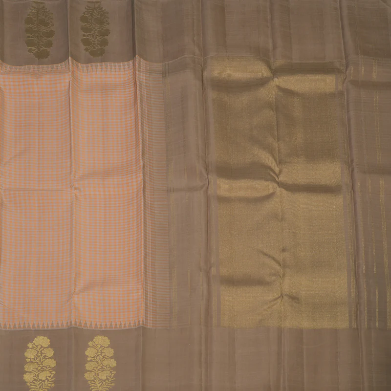 Hayagrivas Handloom Peach & Lilac Muted Checks Kanjivaram Silk Saree KSBE134C9-1 - Image 5