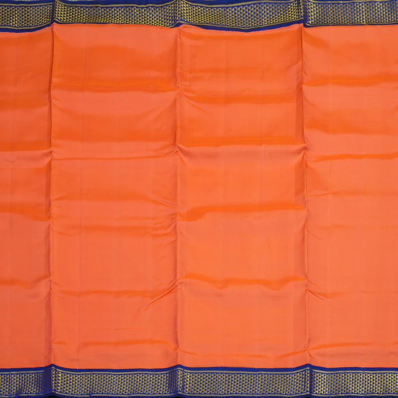 Hayagrivas Handloom Peach Orange Kanjivaram Silk Saree with Ink Blue Border KBE1233I10-4 - Image 3