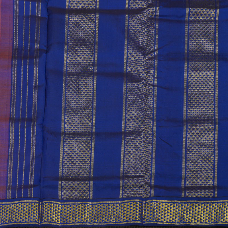 Hayagrivas Handloom Peach Orange Kanjivaram Silk Saree with Ink Blue Border KBE1233I10-4 - Image 5