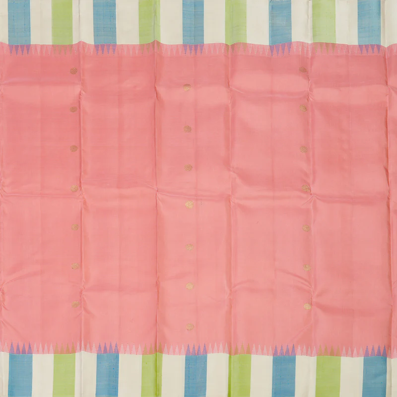 Hayagrivas Handloom Peach Pink Kanjivaram Silk Saree with Multicolour stripes Border KBE1879L2-3 - Image 4